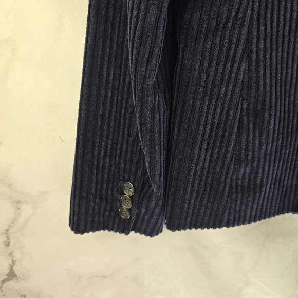 J Crew Blazer Women Large 12 Blue Brown Corduroy 2 Button Jacket Wale - Picture 8 of 13